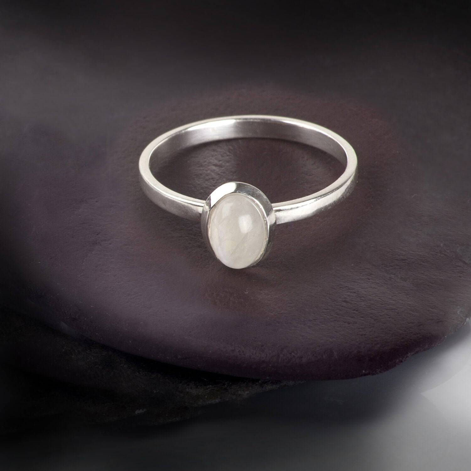 Oval Moonstone Ring in Sterling Silver