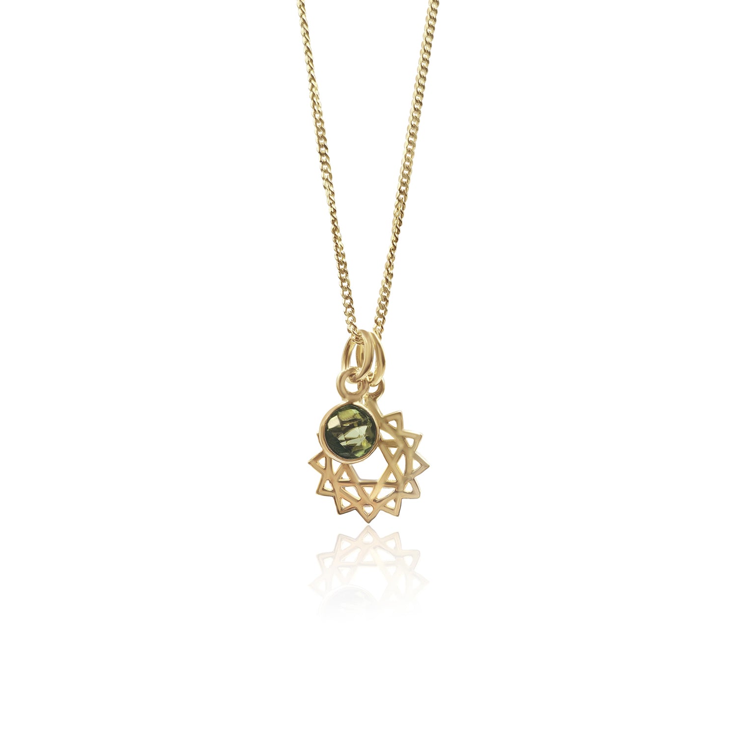 Heart Chakra/Anahata Chakra Charm Necklace In Gold Vermeil- Peridot