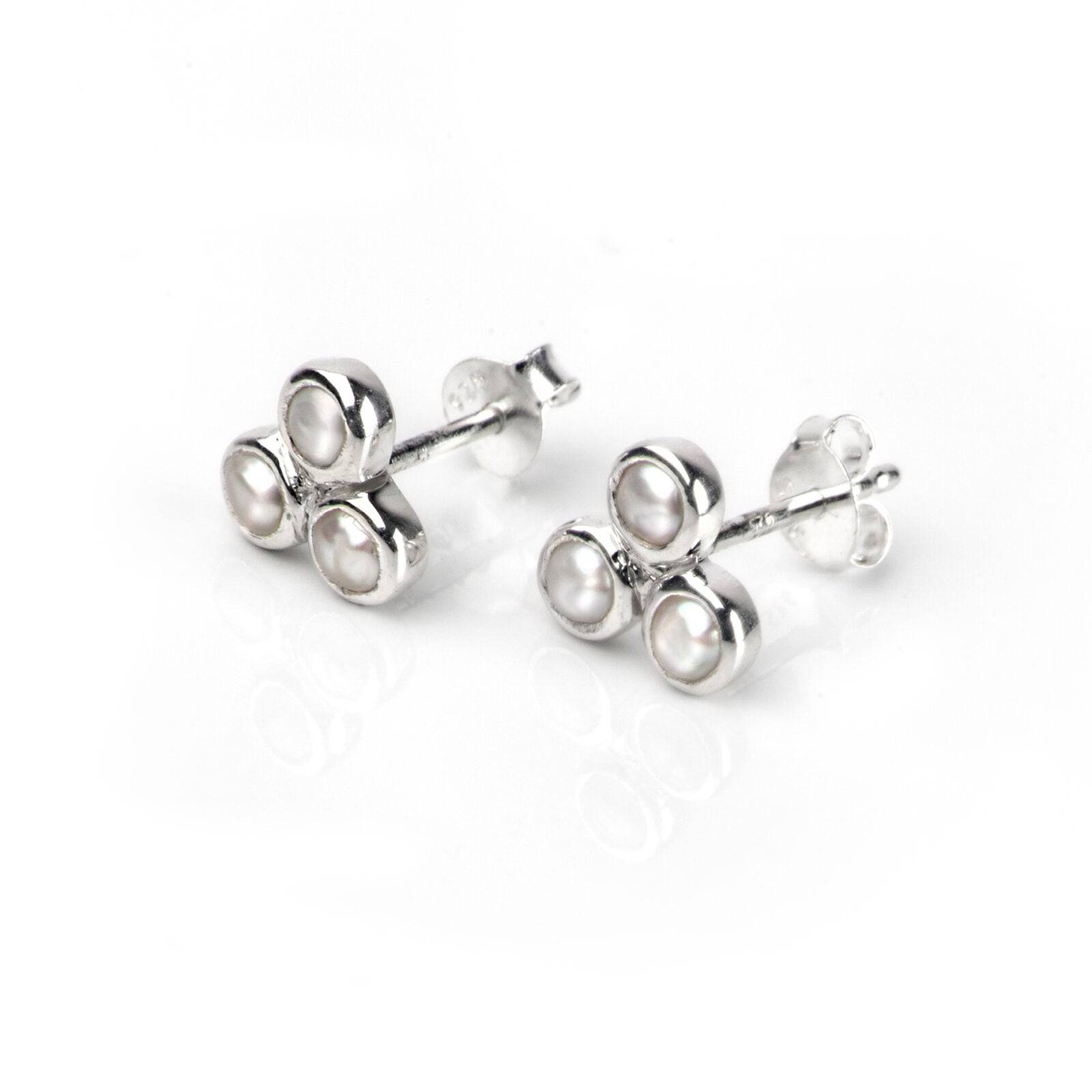 Fresh Water Pearl Trilogy Studs in Sterling Silver