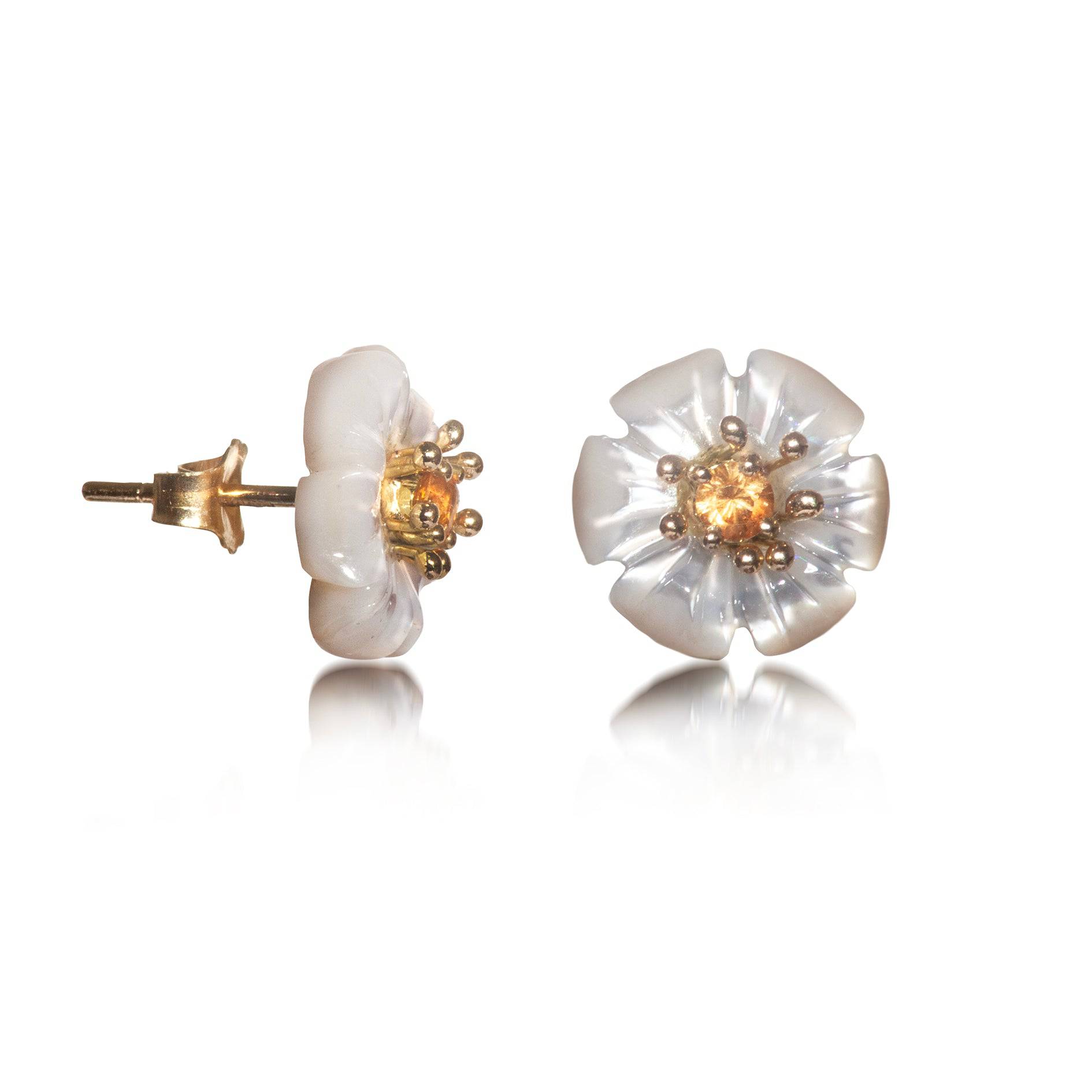 Flower Studs with Pearl and Citrine In 14ct Solid Gold
