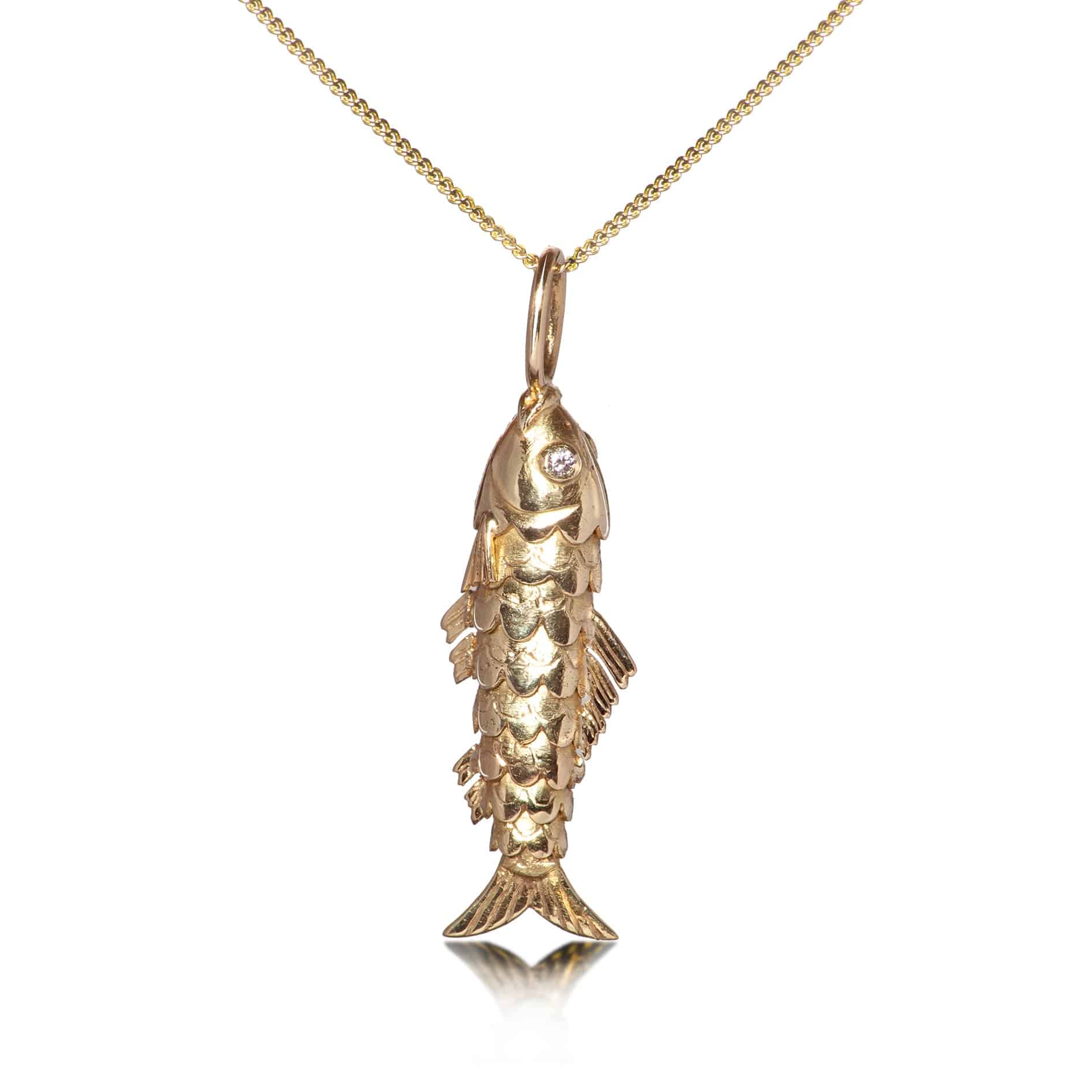 Big Fish Pendant Necklace With Diamond in 18ct Solid Gold
