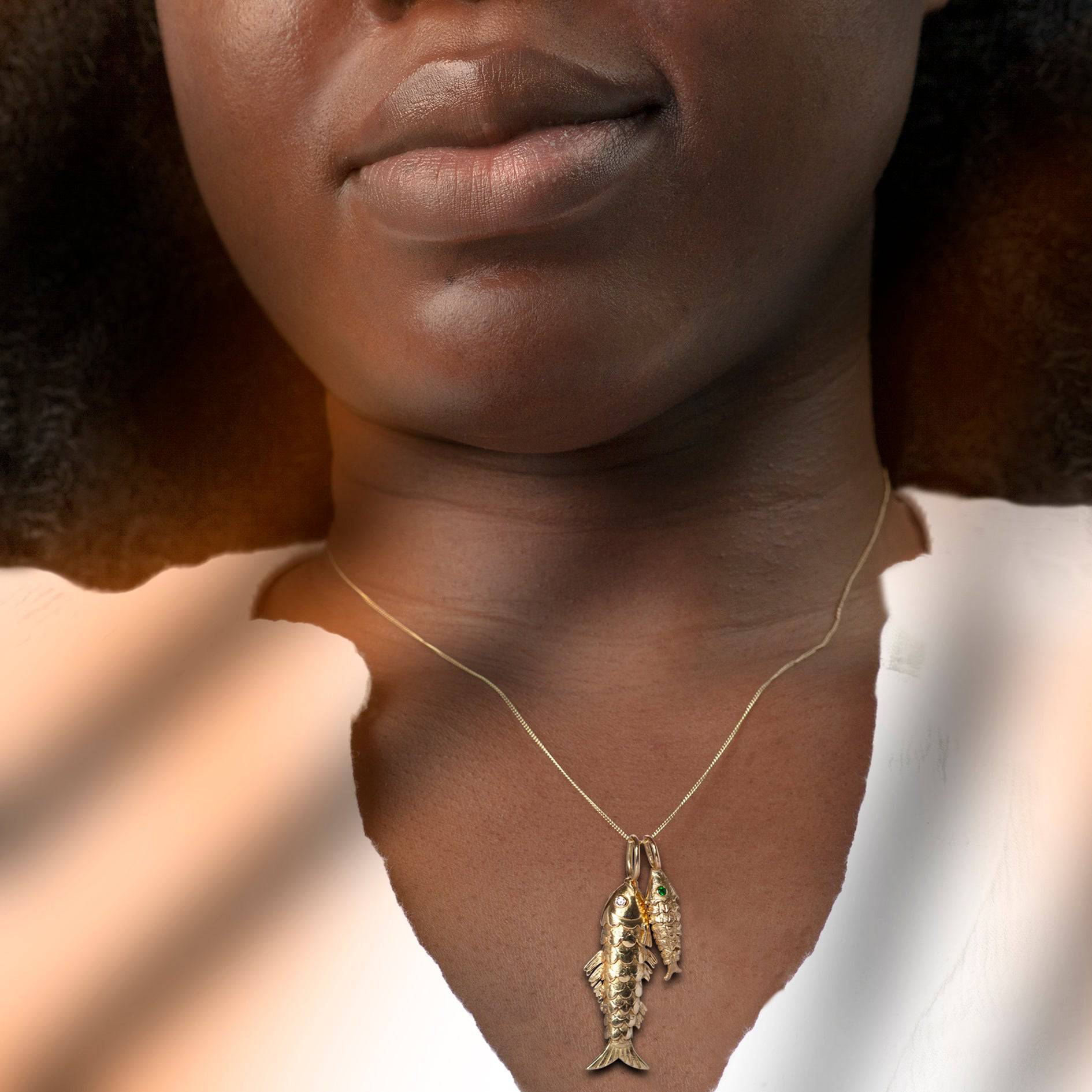 Big Fish Pendant Necklace With Diamond in 18ct Solid Gold