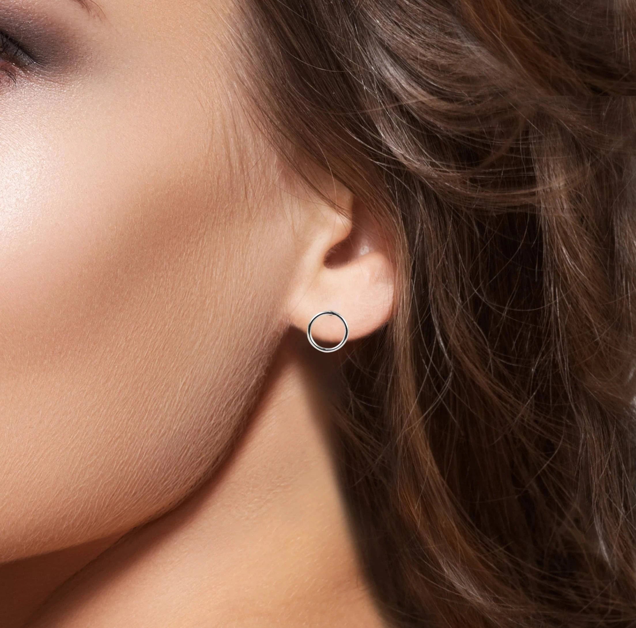 Plain Big Circle Studs with Butterfly Fastening in Sterling Silver