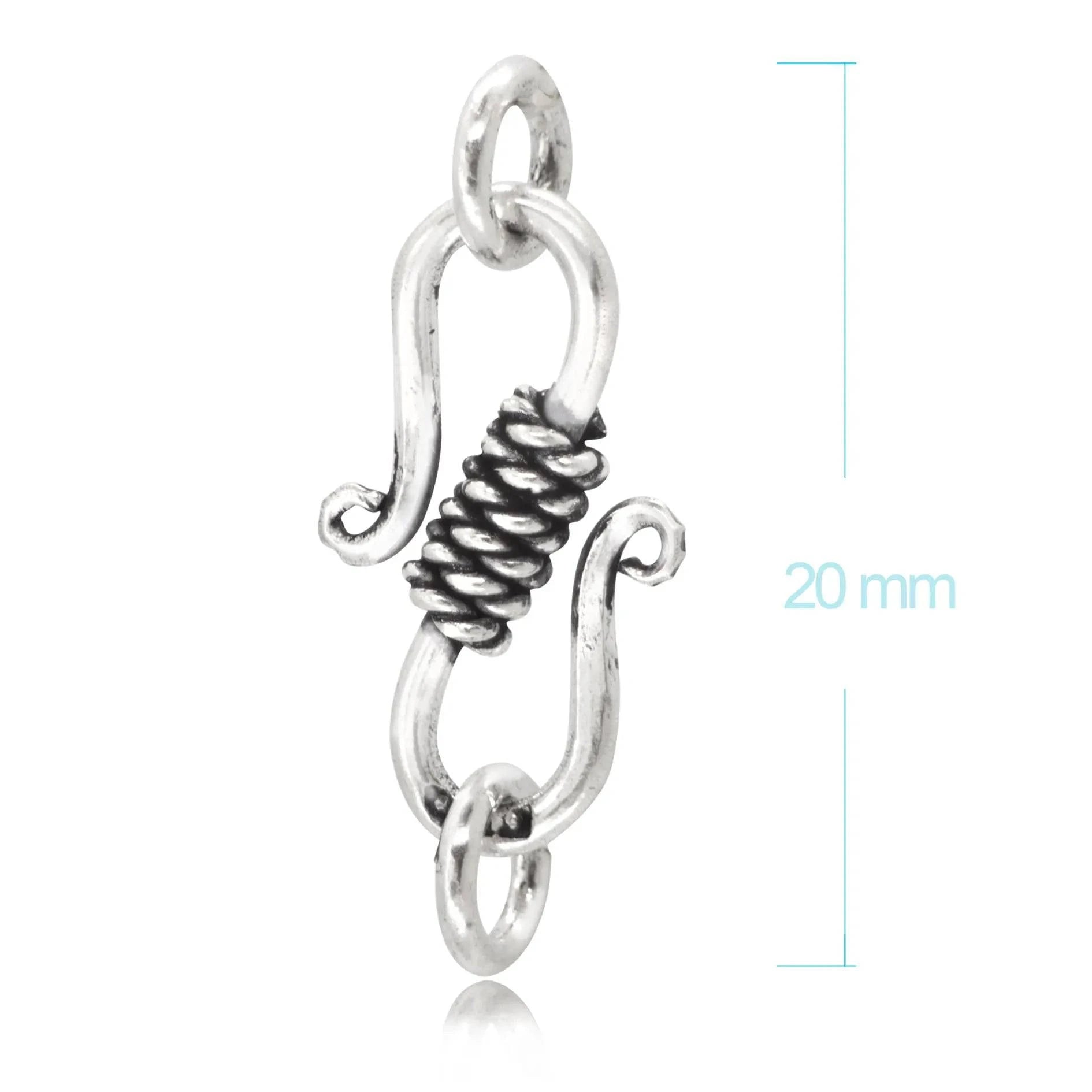 S Hook Clasp Finding for Necklace or Bracelet, in Sterling Silver - 20mm