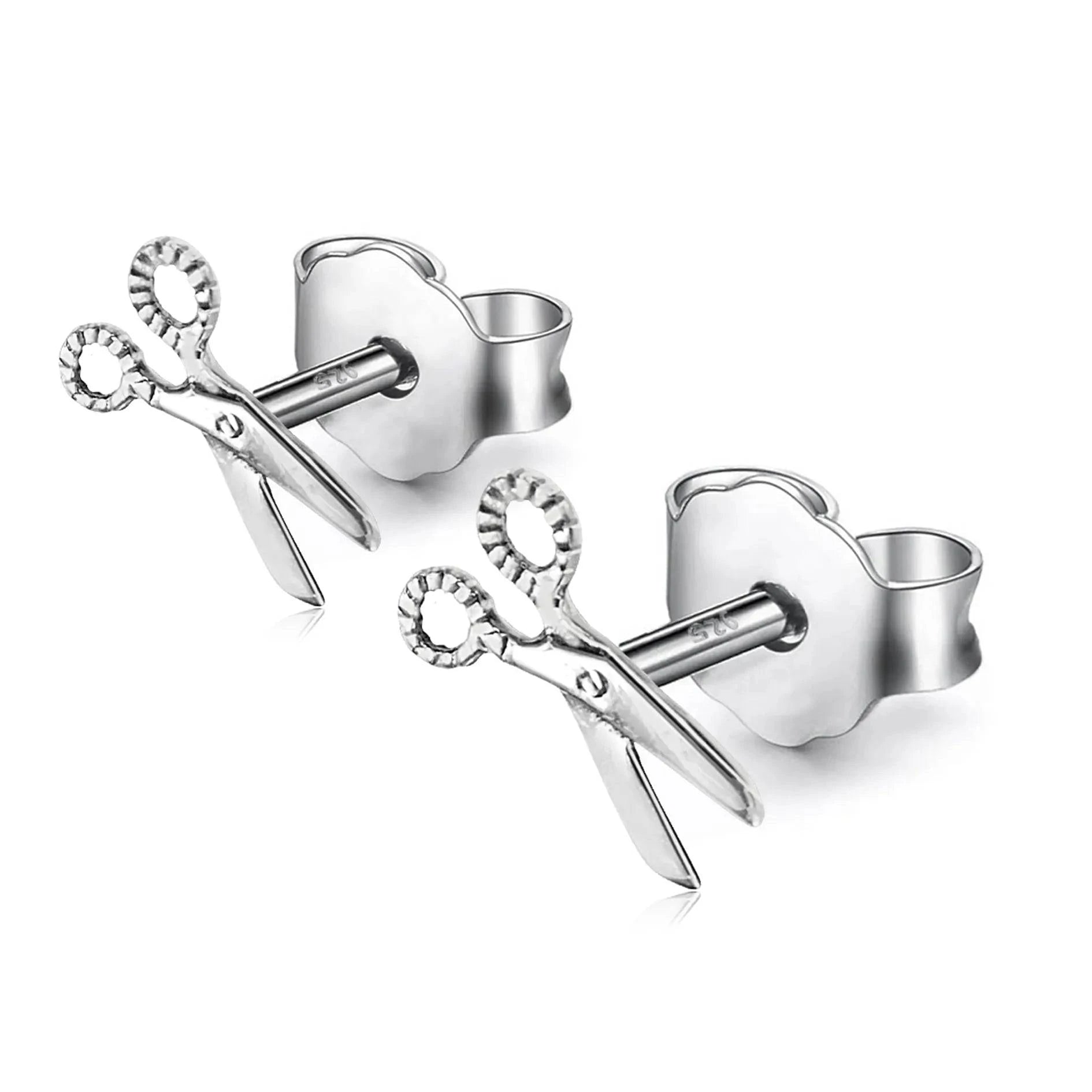 Scissor Stud Earrings with Butterfly Fastening in Sterling Silver