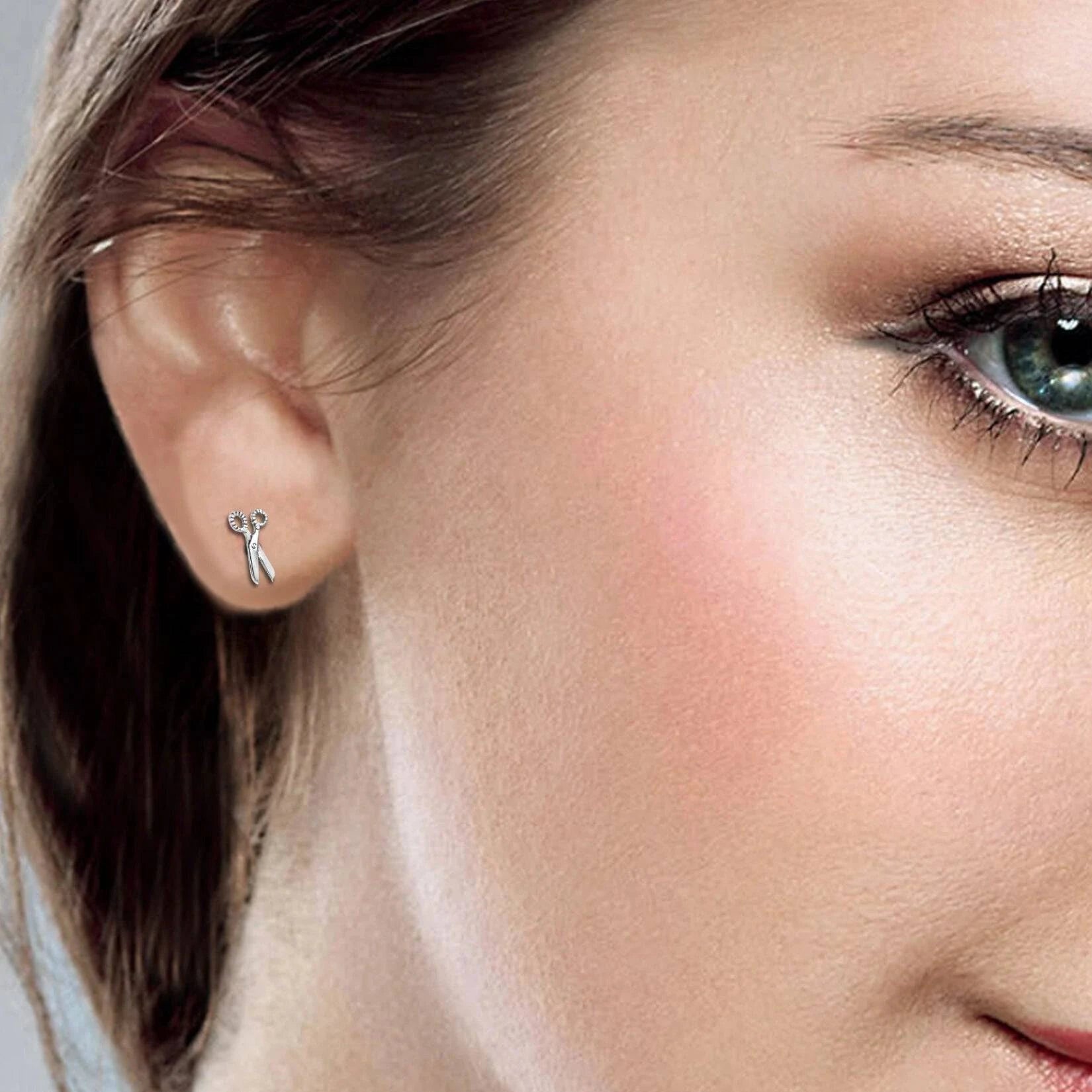 Scissor Stud Earrings with Butterfly Fastening in Sterling Silver