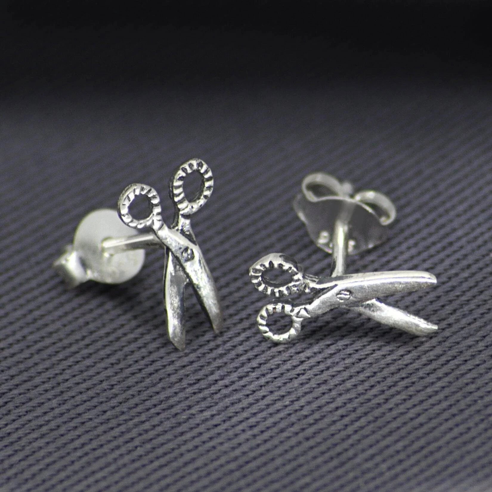 Scissor Stud Earrings with Butterfly Fastening in Sterling Silver
