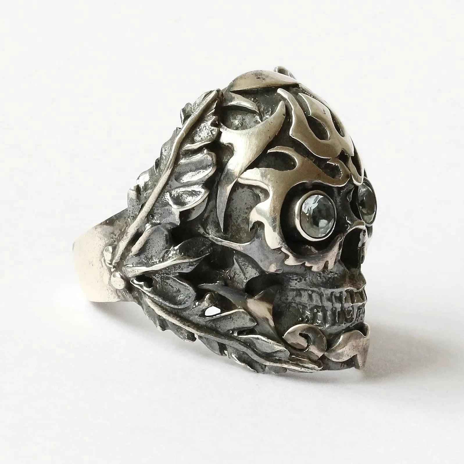 Mystic Power Skull Ring with Blue Topaz