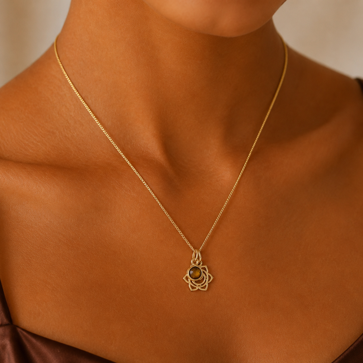 Sacral Chakra/Svadhishthana Chakra Charm Necklace In Gold Vermeil- Tiger Eye