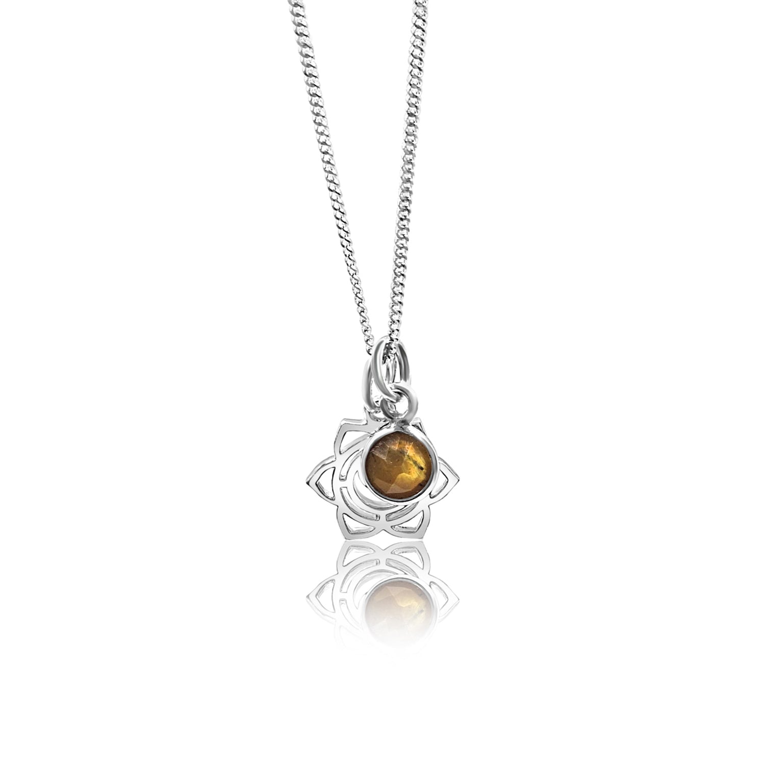 Sacral Chakra/Svadhishthana Chakra Charm Necklace In Sterling Silver - Tiger Eye