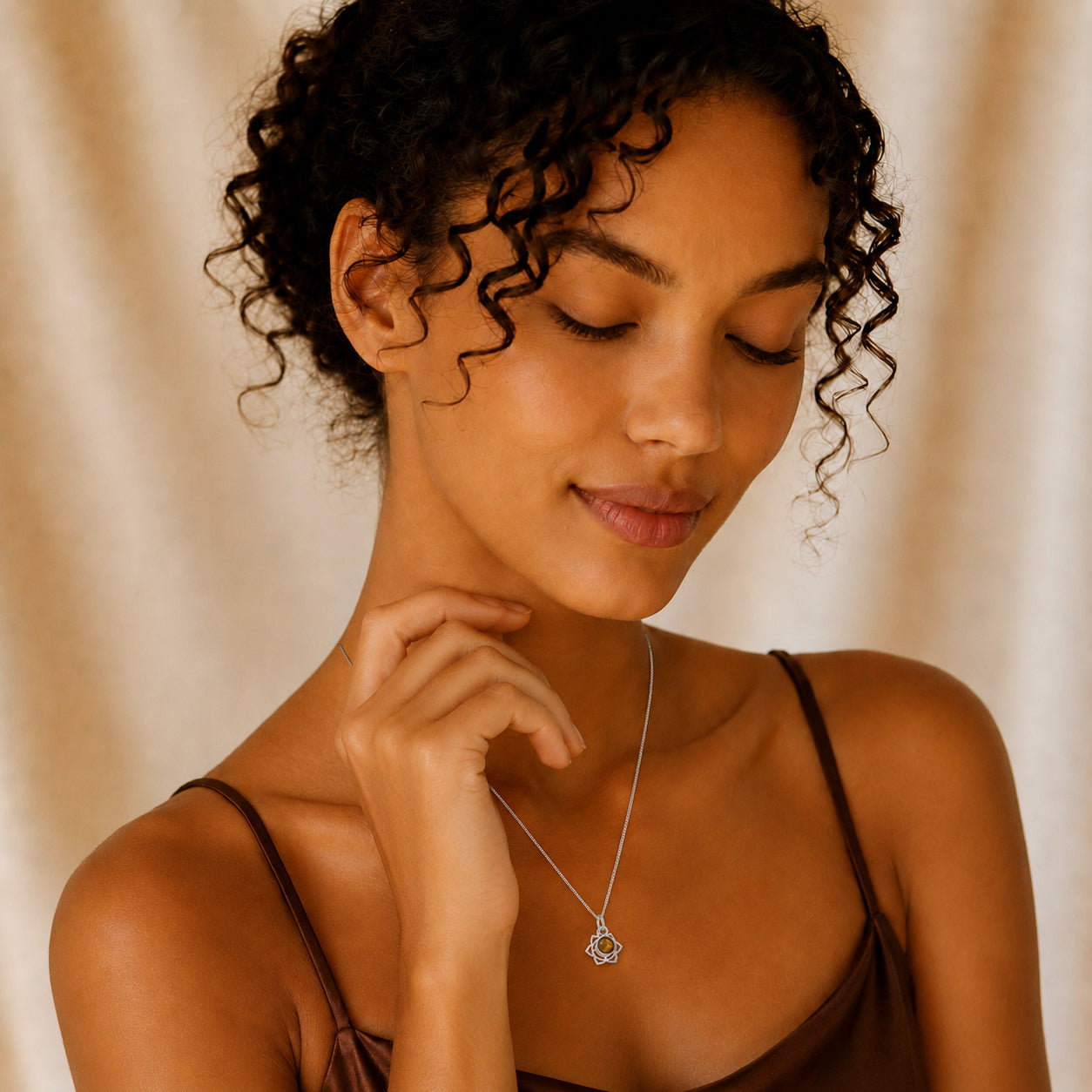 Sacral Chakra/Svadhishthana Chakra Charm Necklace In Sterling Silver - Tiger Eye