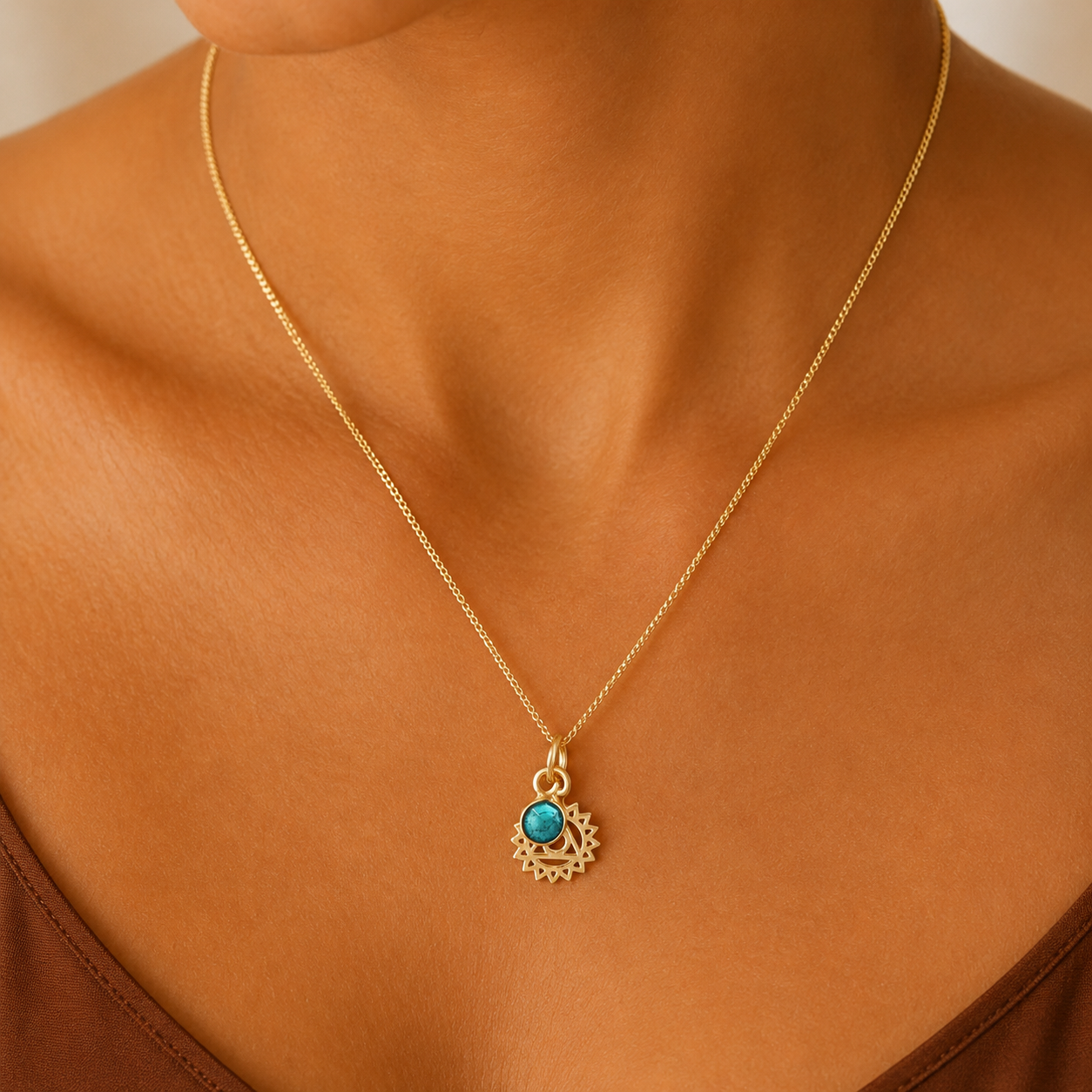 Throat Chakra/Vishuddha Chakra Charm Necklace In Gold Vermeil- Turquoise
