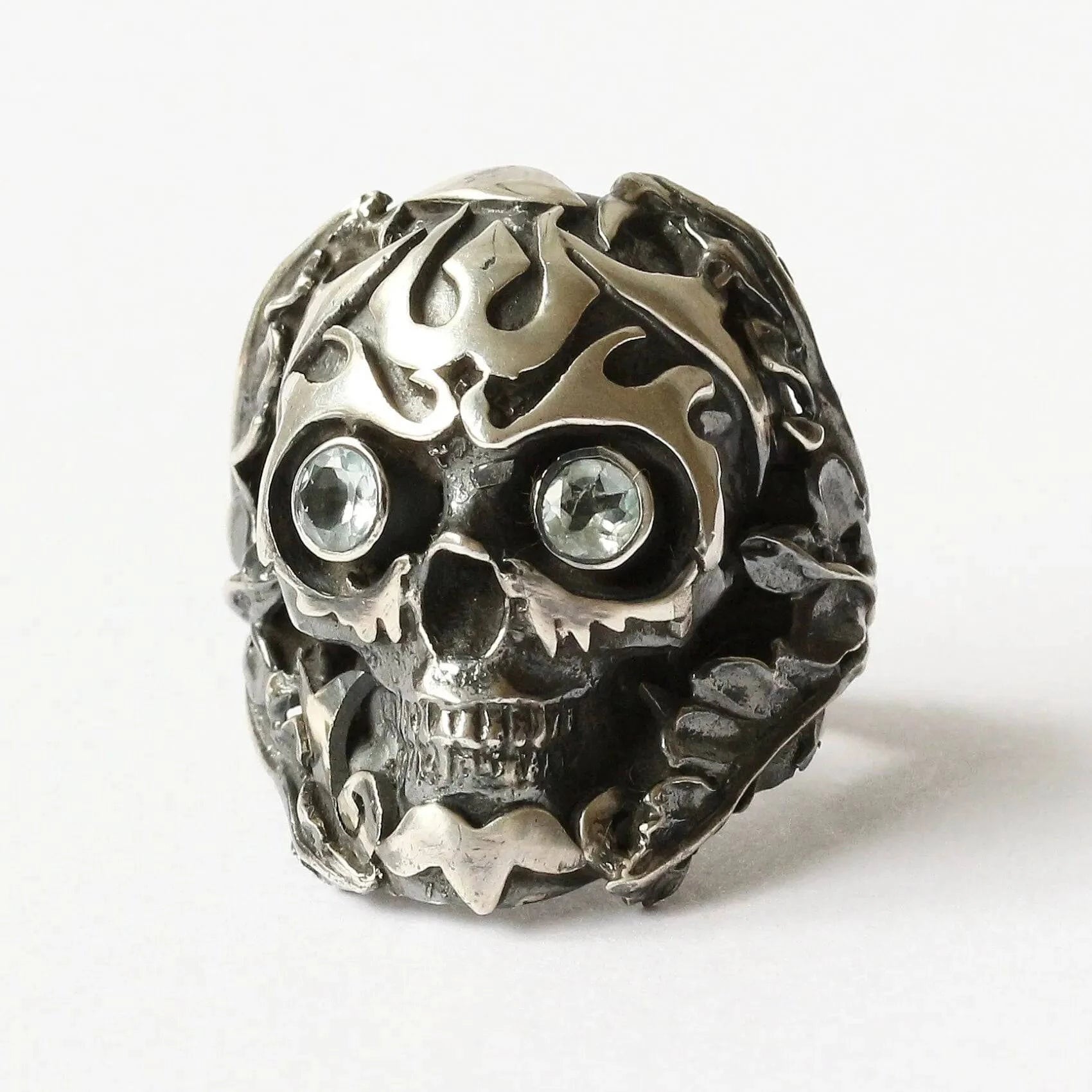 Mystic Power Skull Ring with Blue Topaz