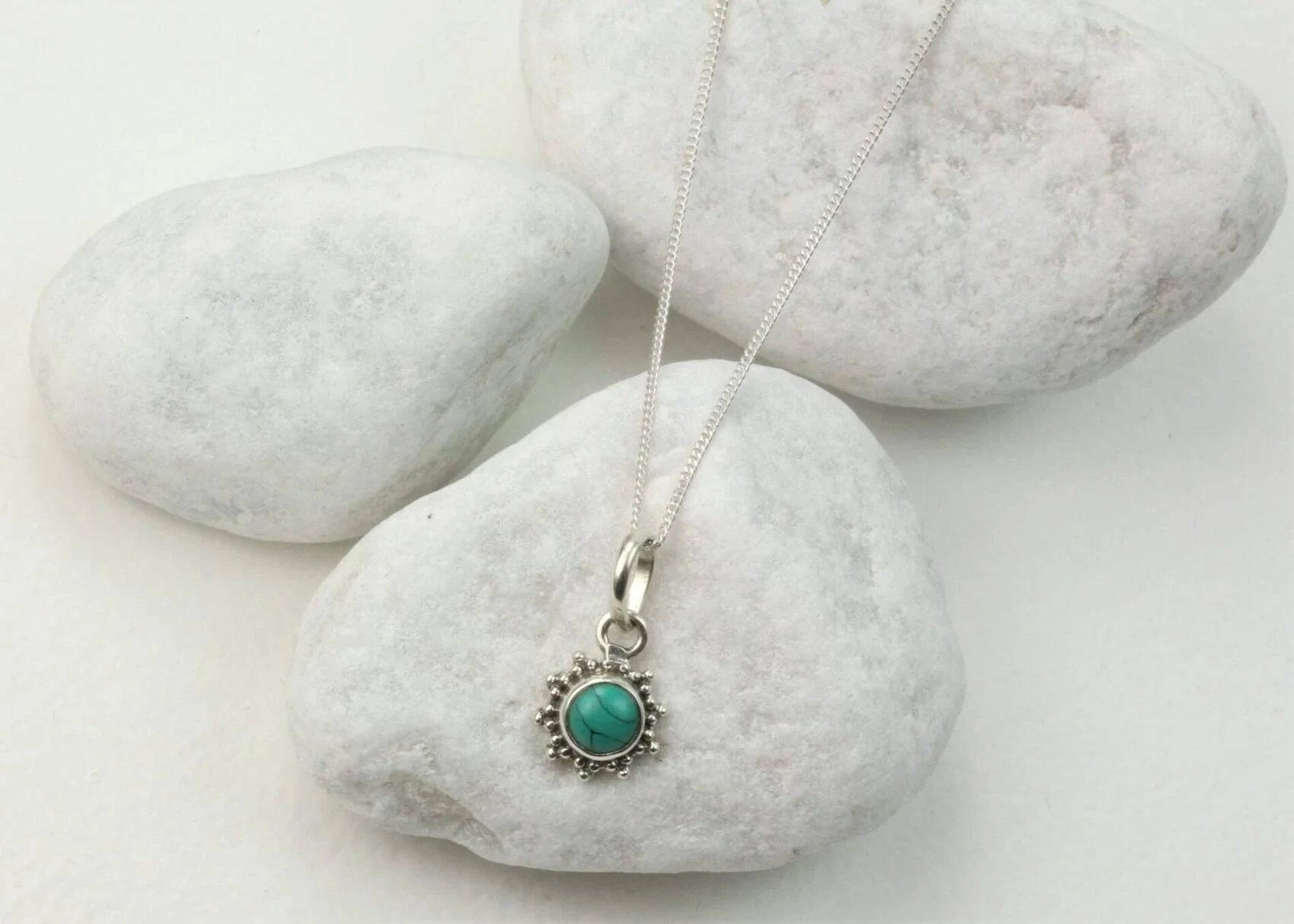 Star Motif Pendant Necklace with Turquoise in Sterling Silver