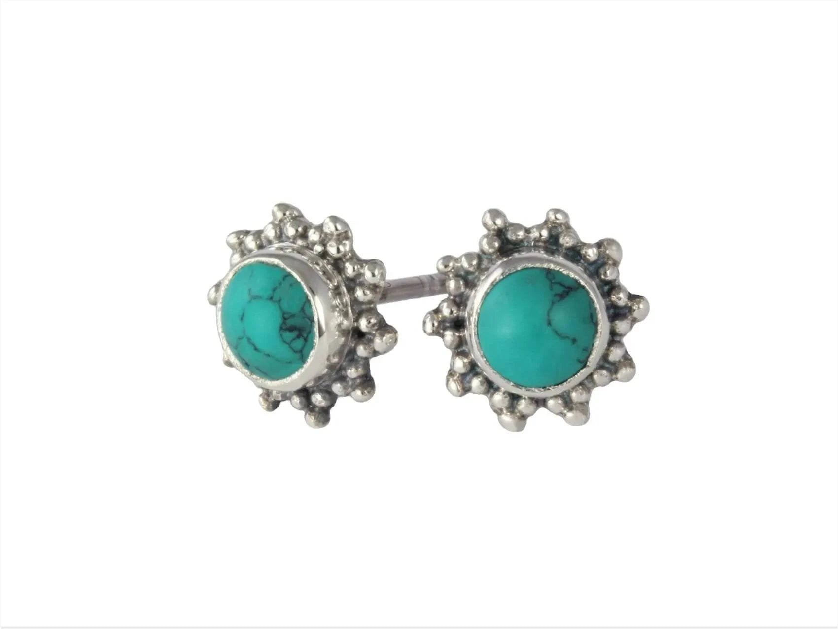 Star Motif Studs with Turquoise in Sterling Silver