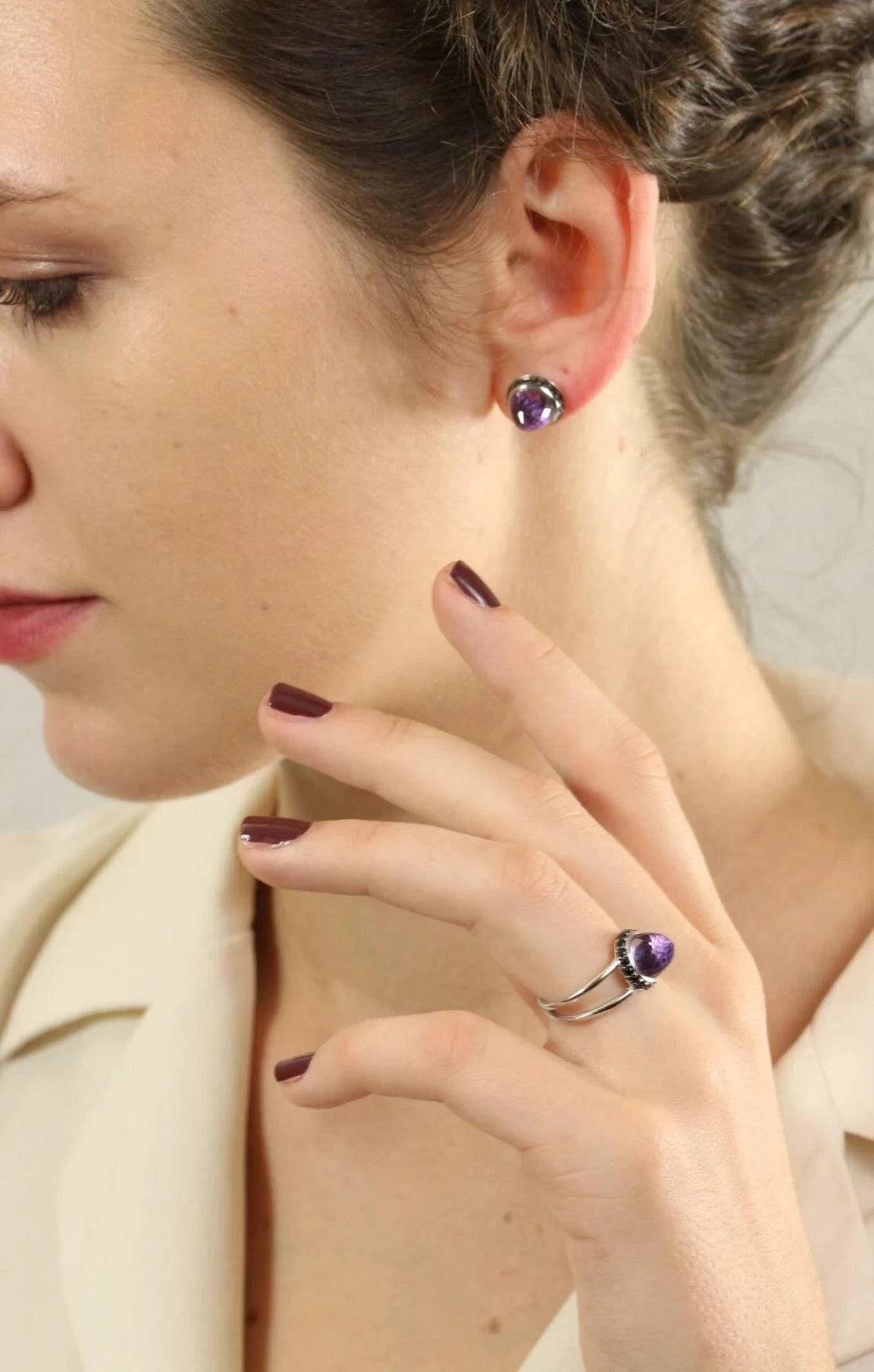 Istanbul Charm Amethyst and Black Spinel Ring in Sterling Silver