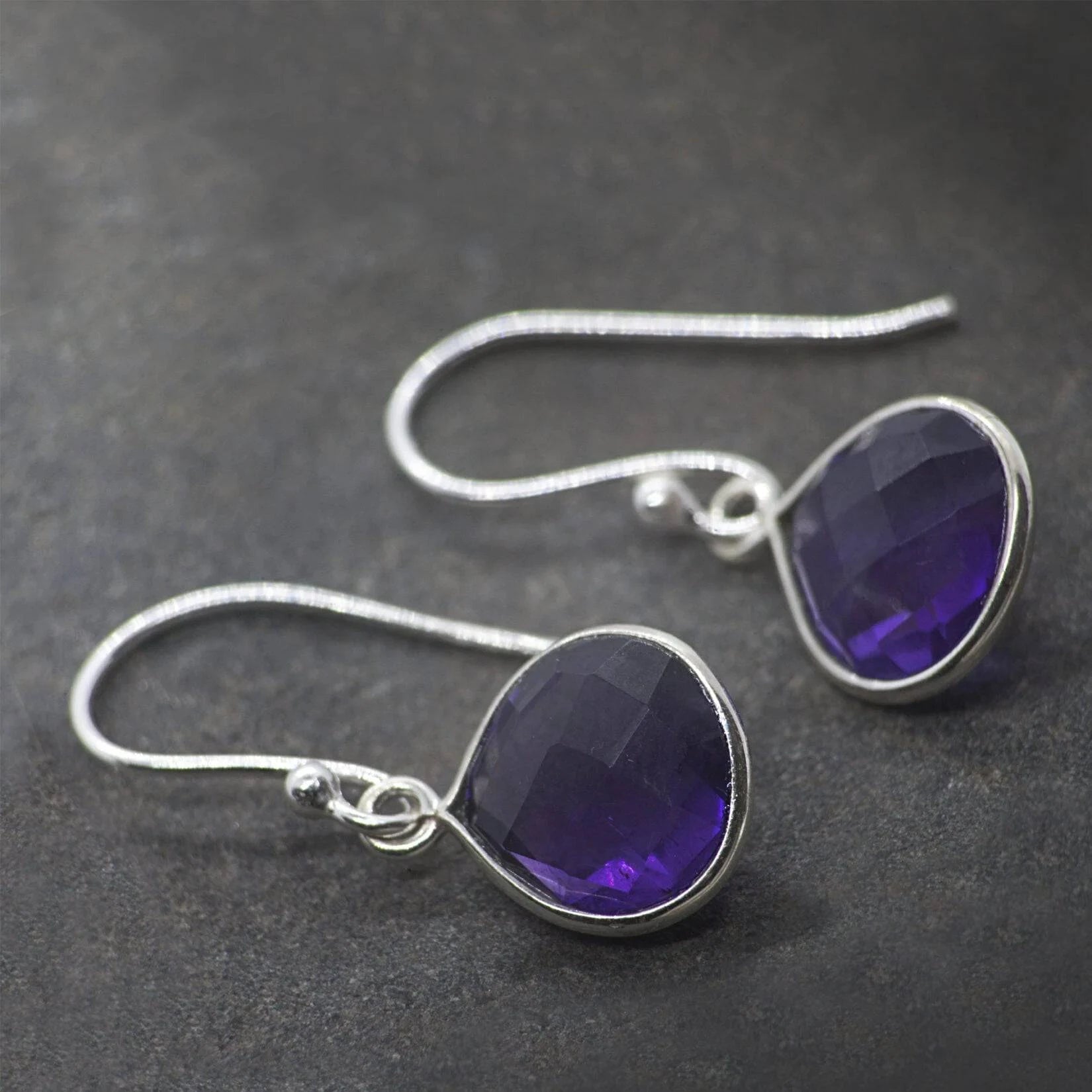 Teardrop Earrings with Amethyst Gemstones in Sterling Silver