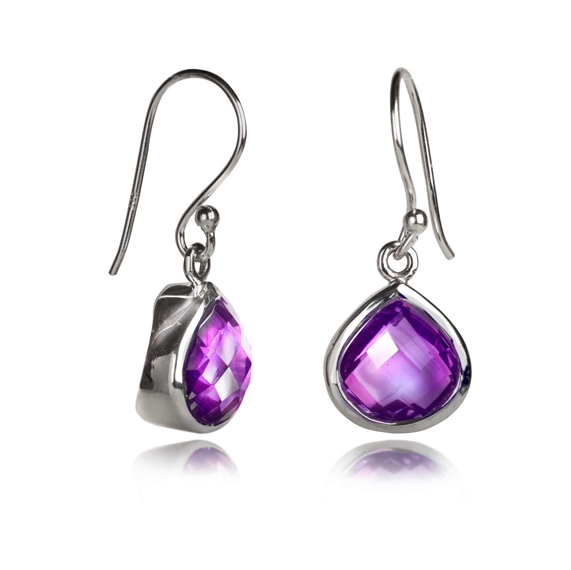 Pear-Shaped Amethyst Earrings in Sterling Silver