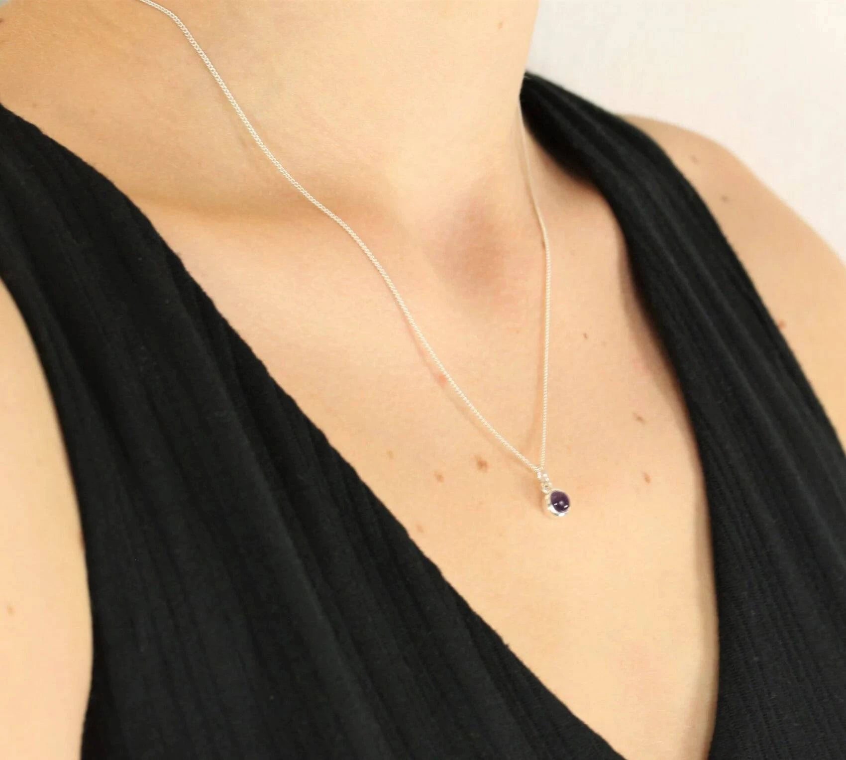 February Birthstone Jewellery Set - Amethyst Studs and Charm Necklace