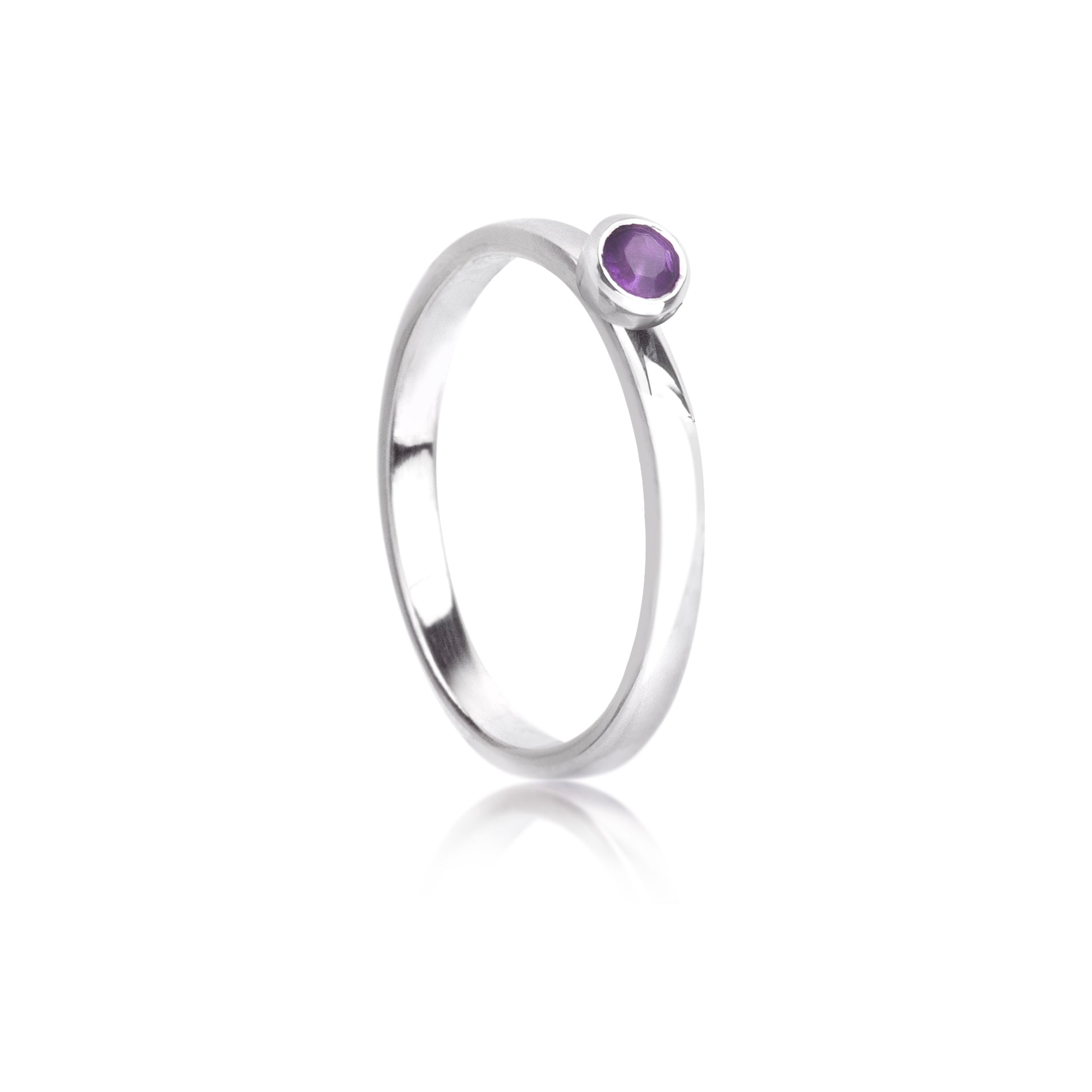 February Birthstone Stackable Ring with Amethyst Gemstone in Sterling Silver
