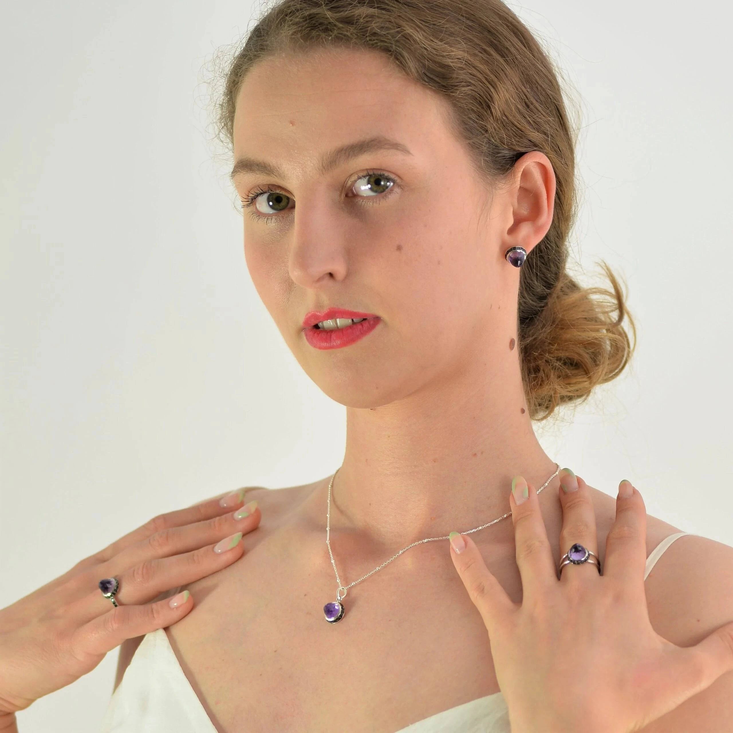 Istanbul Secret Amethyst and Black Spinel Pendant Necklace in Sterling Silver