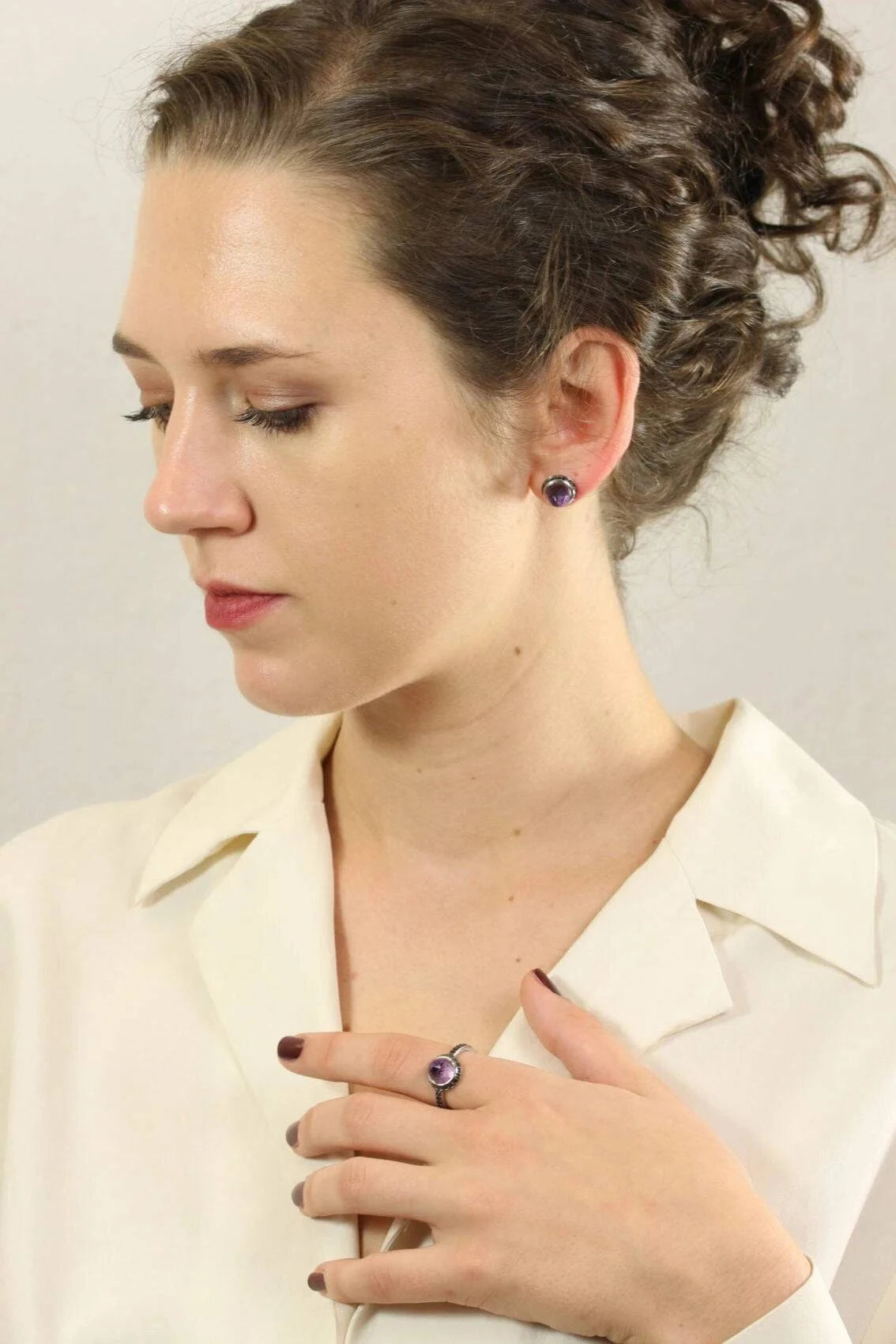 Istanbul Secret Amethyst and Black Spinel Ring in Sterling Silver