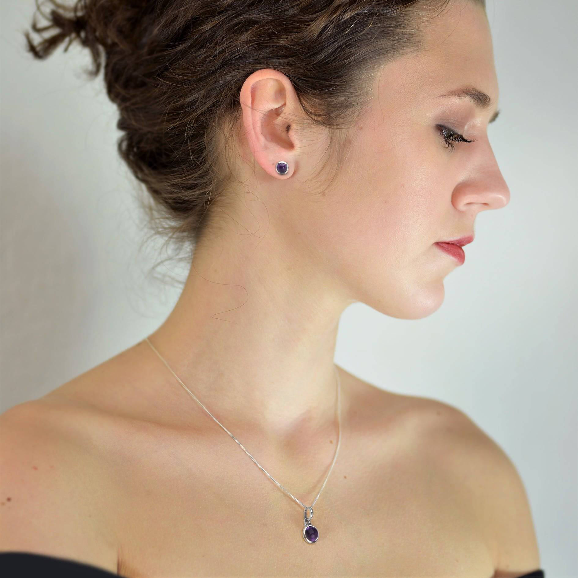 Round Amethyst Jewellery Set in Sterling Silver