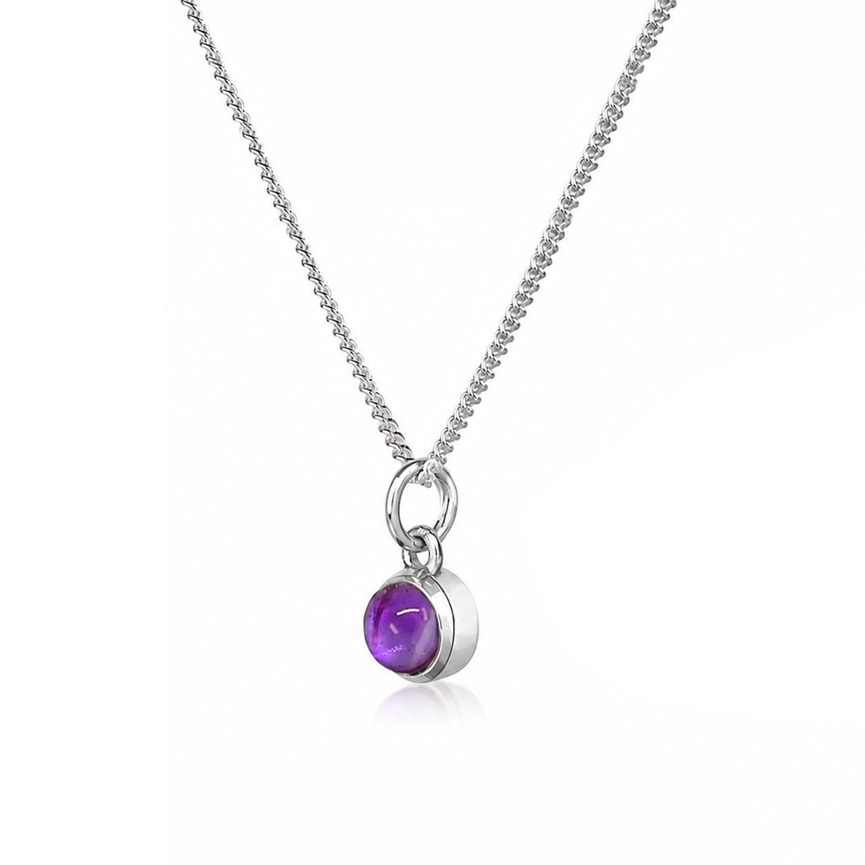 February Birthstone Necklace - Amethyst Gemstone Charm in Sterling Silver