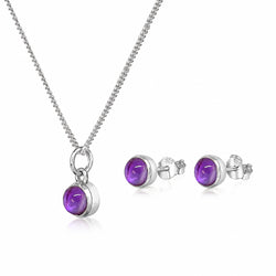 February Birthstone Jewellery Set - Amethyst Studs and Charm Necklace