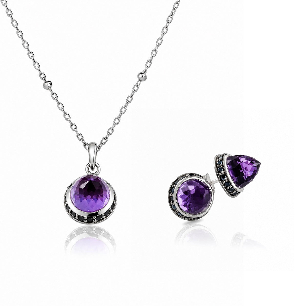 Istanbul Secret Amethyst and Black Spinel Jewellery Set in Sterling Silver