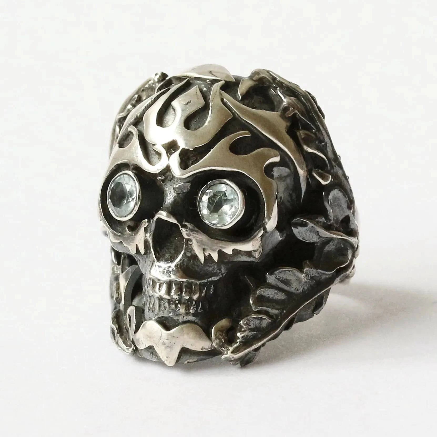 Mystic Power Skull Ring with Blue Topaz