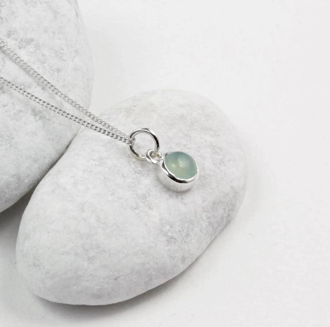 March Birthstone Necklace -Aqua Chalcedony Gemstone in Sterling Silver