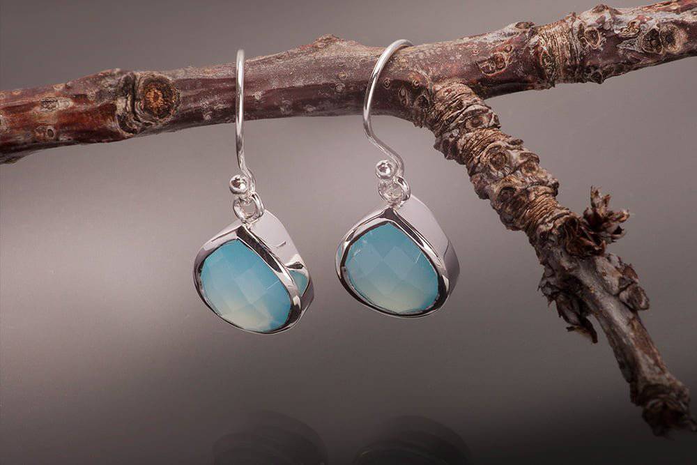 Pear-Shaped Aqua Chalcedony Earrings in Sterling Silver