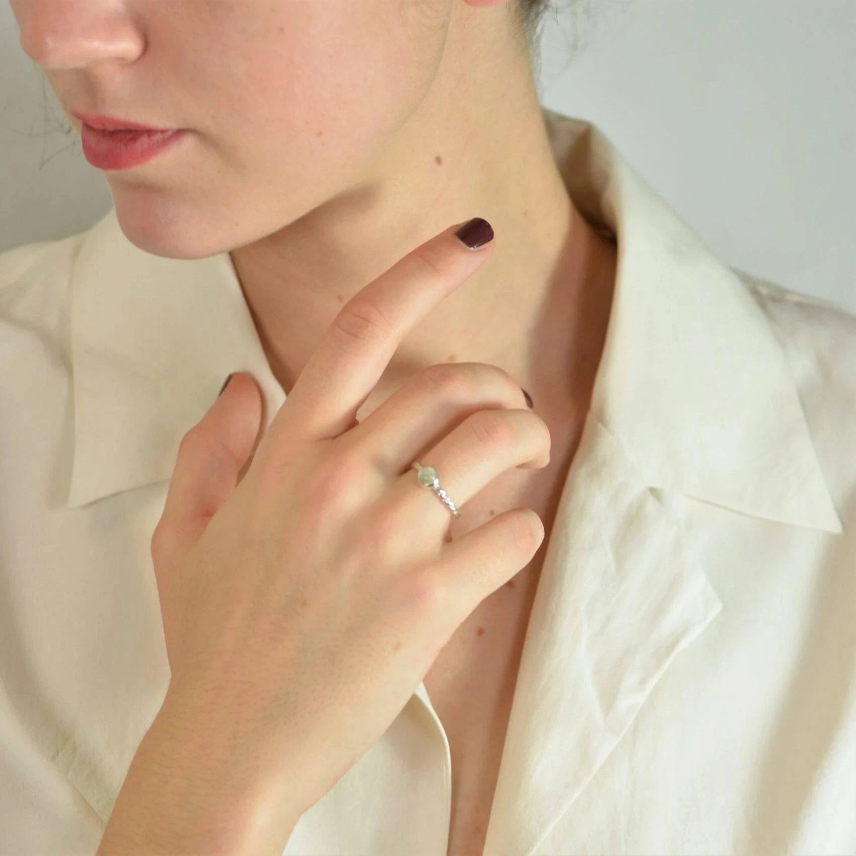 March Birthstone Ring ‚ Aqua Chalcedony in Sterling Silver