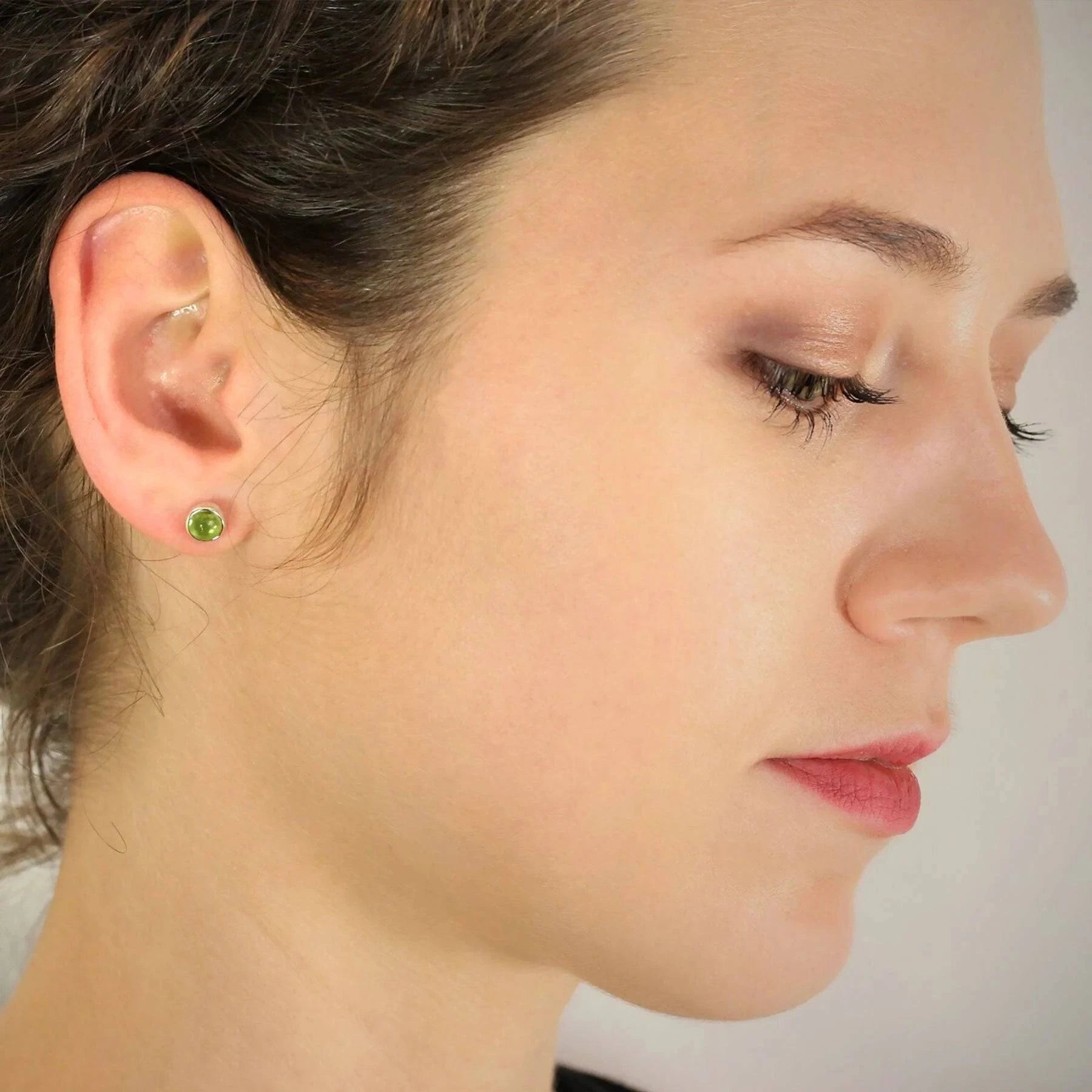 August Birthstone Earrings Studs - Peridot in Sterling Silver