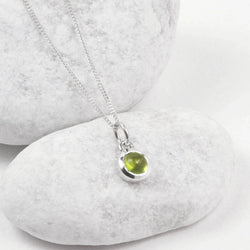 August Birthstone Necklace - Peridot Gemstone Charm in Sterling Silver