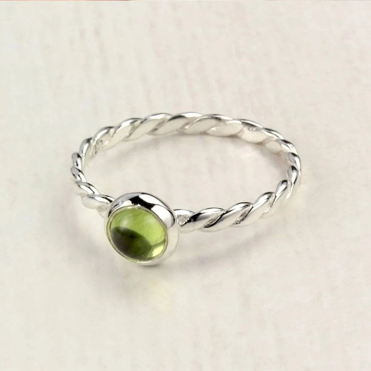 August Birthstone Ring with Peridot in Sterling Silver