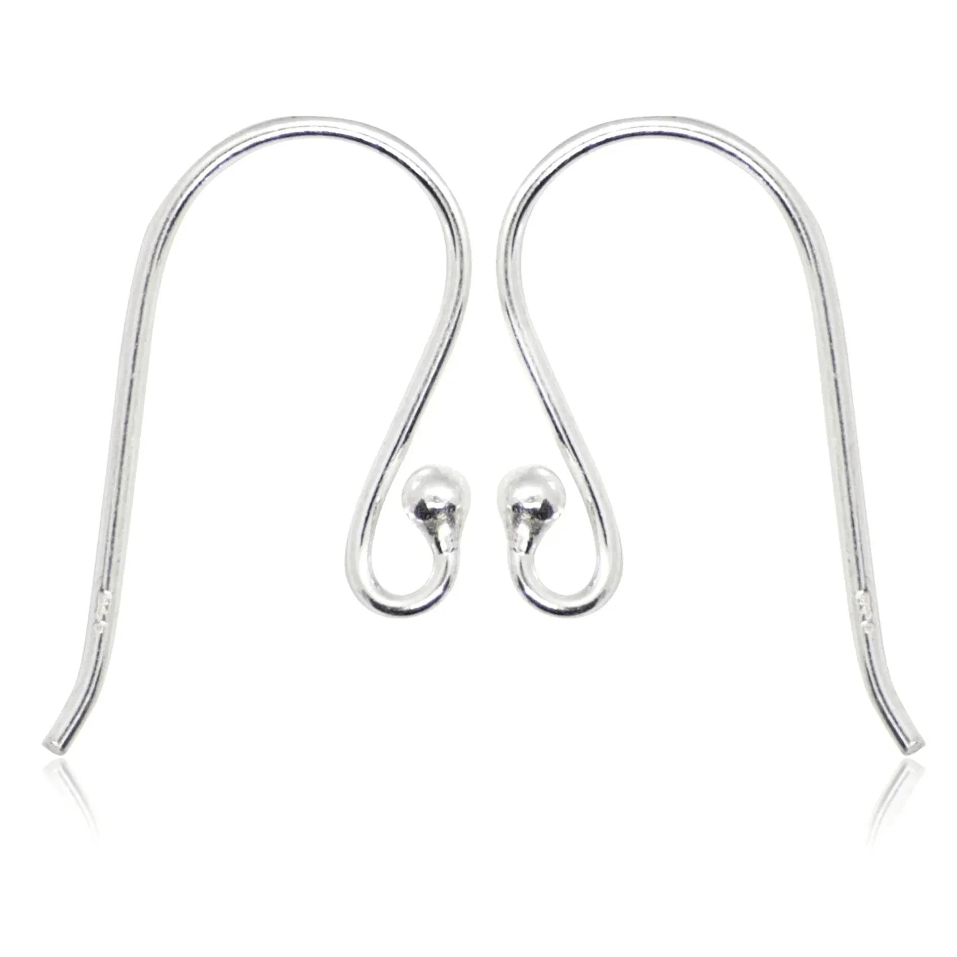 French Wire Earring Ball Hooks in Sterling Silver- Length 20mm