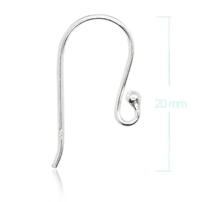 French Wire Earring Ball Hooks in Sterling Silver- Length 20mm