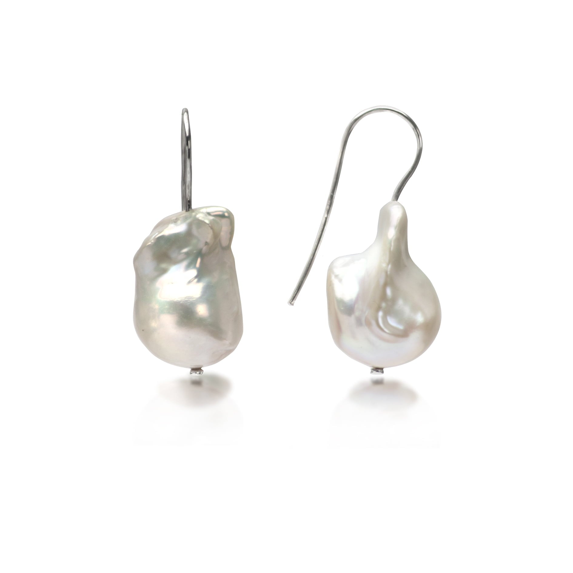 White Baroque Pearl Earrings in Sterling Silver