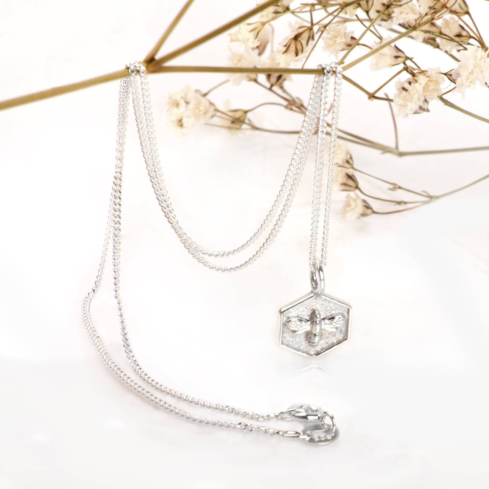 Cresent Moon Charm Necklace with CZ and Moonstone in Sterling Silver
