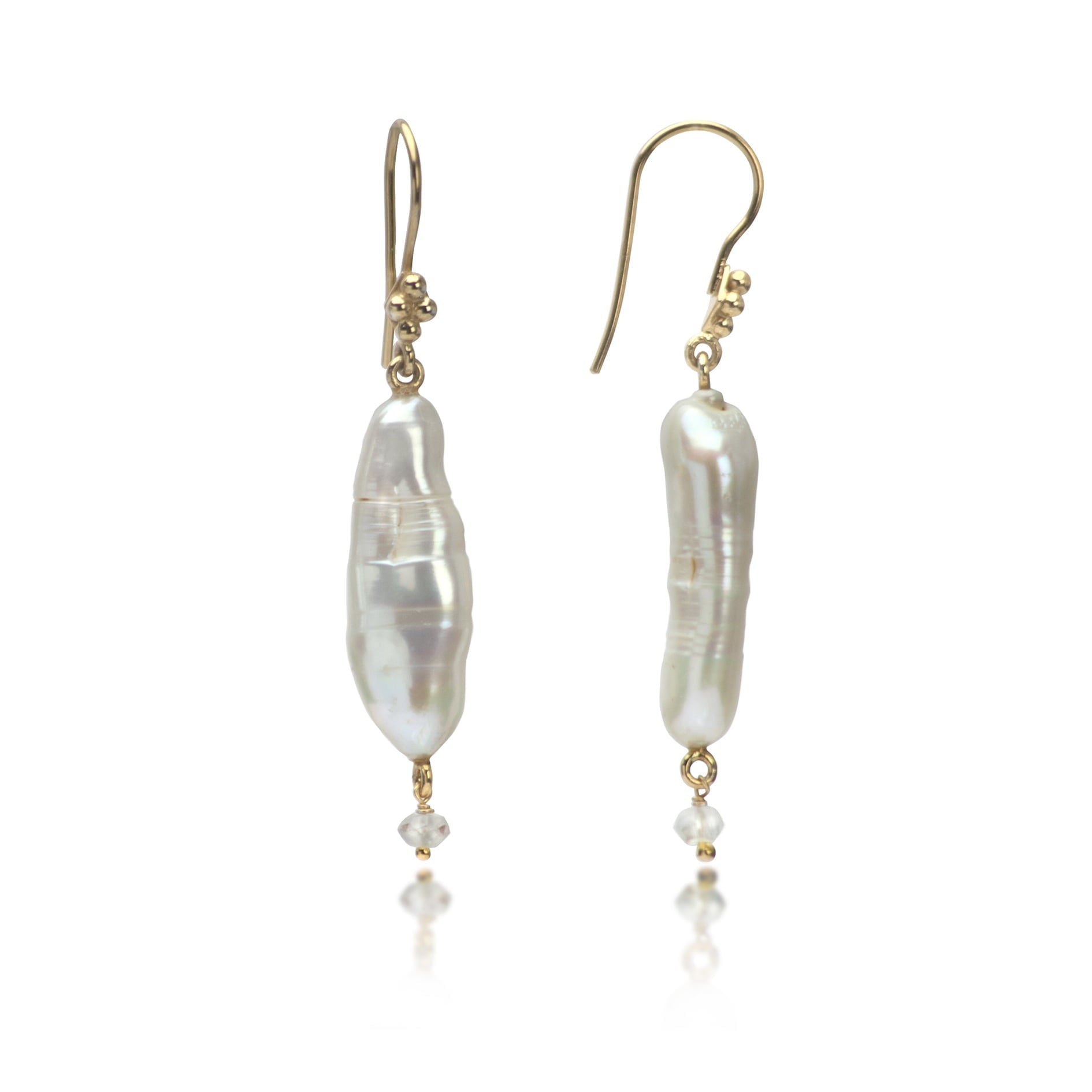 Biwa Pearl Earrings with Moonstone in Gold Vermeil