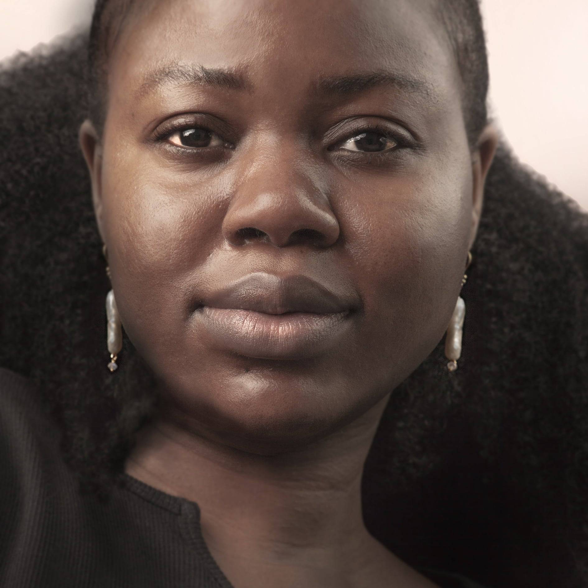 Biwa Pearl Earrings with Moonstone in Gold Vermeil on model