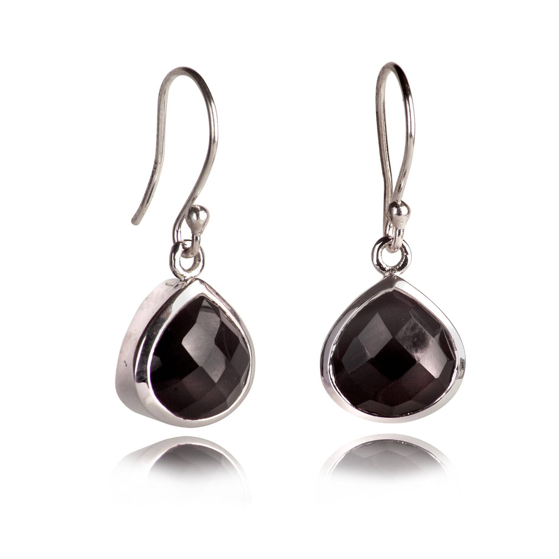 Pear-Shaped Black Onyx Earrings in Sterling Silver