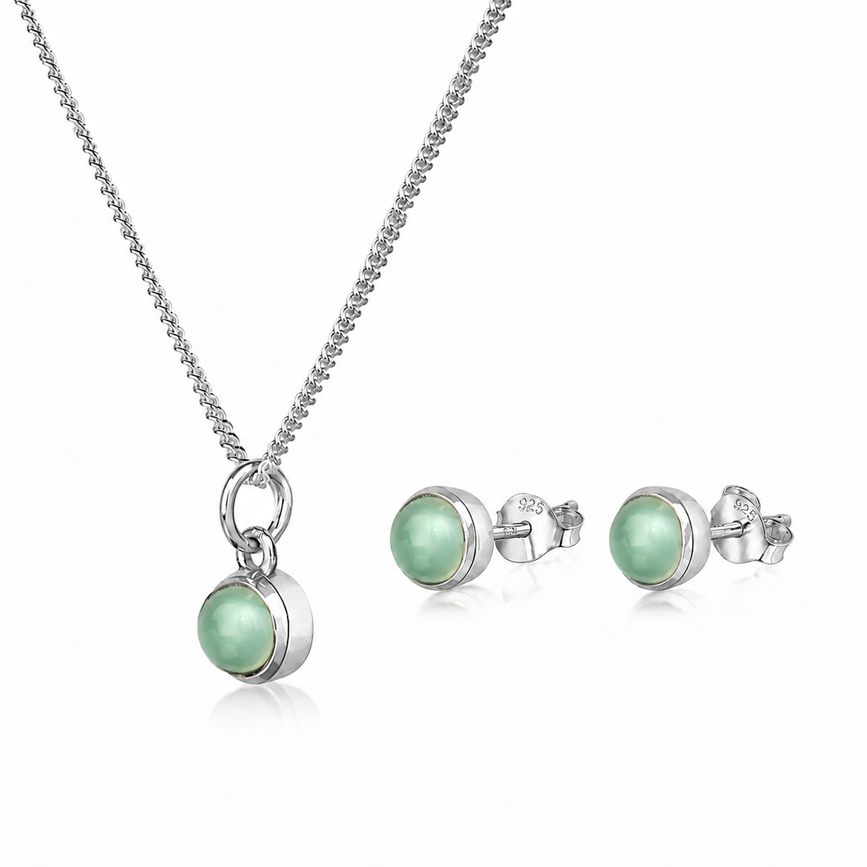 March Birthstone Jewellery Set with Aqua Chalcedony Studs and Pendant Necklace