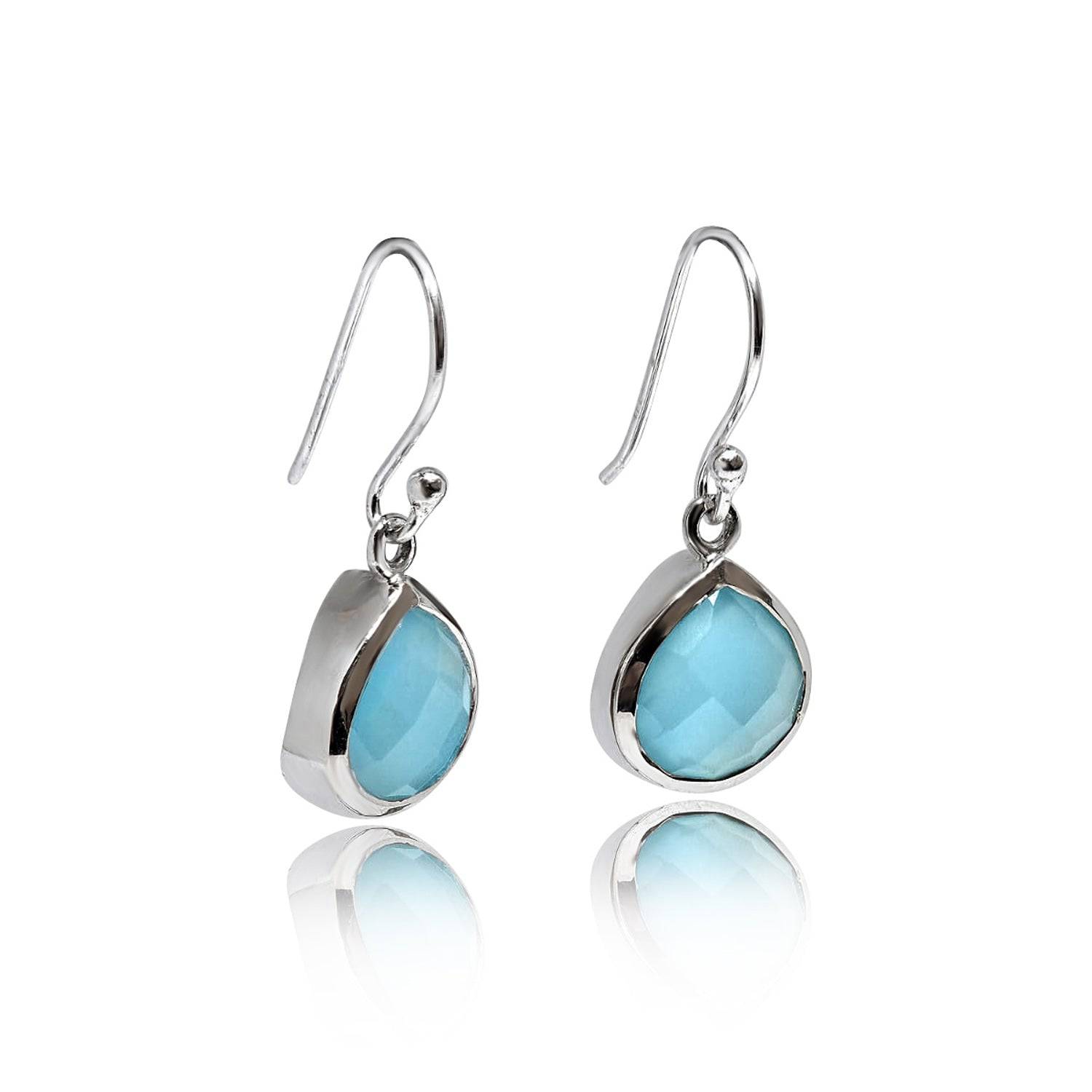 Pear-Shaped Aqua Chalcedony Earrings in Sterling Silver