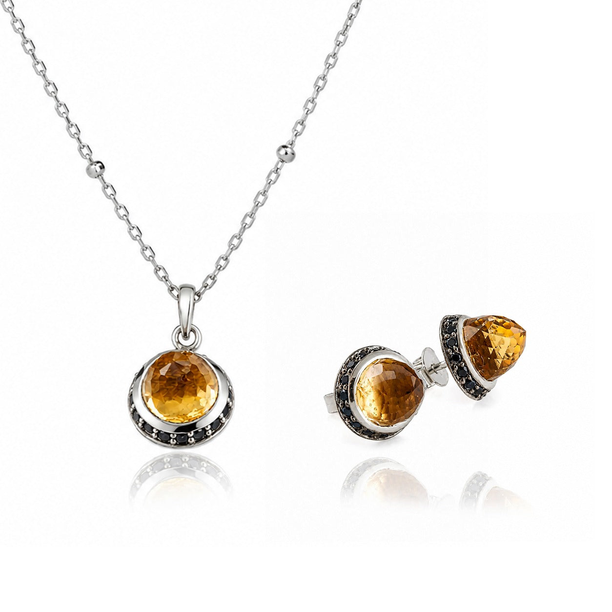 Istanbul Soul Citrine and Black Spinel Jewellery Set in Sterling Silver