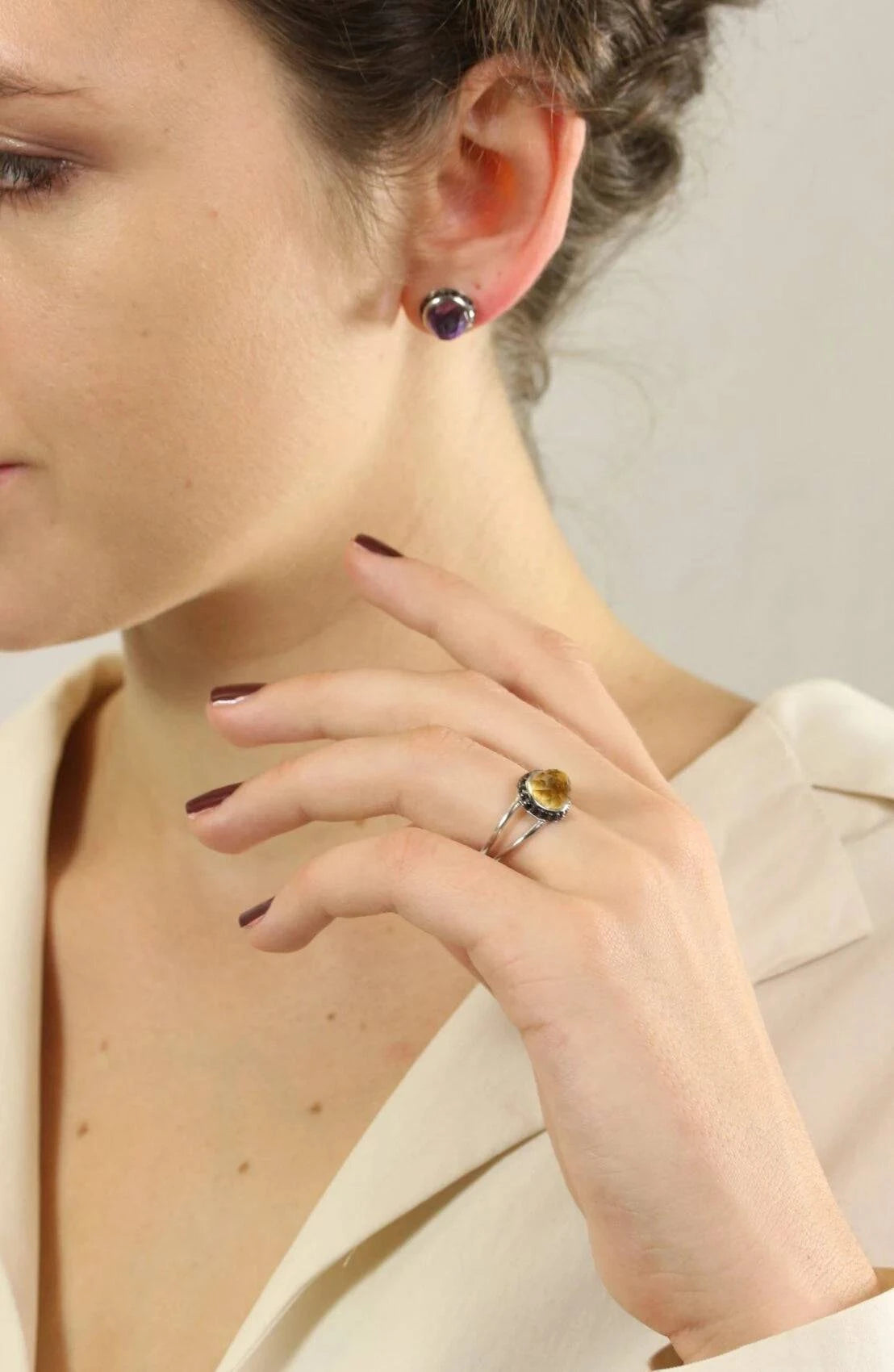 Istanbul Energy Citrine and Black Spinel Ring in Sterling Silver