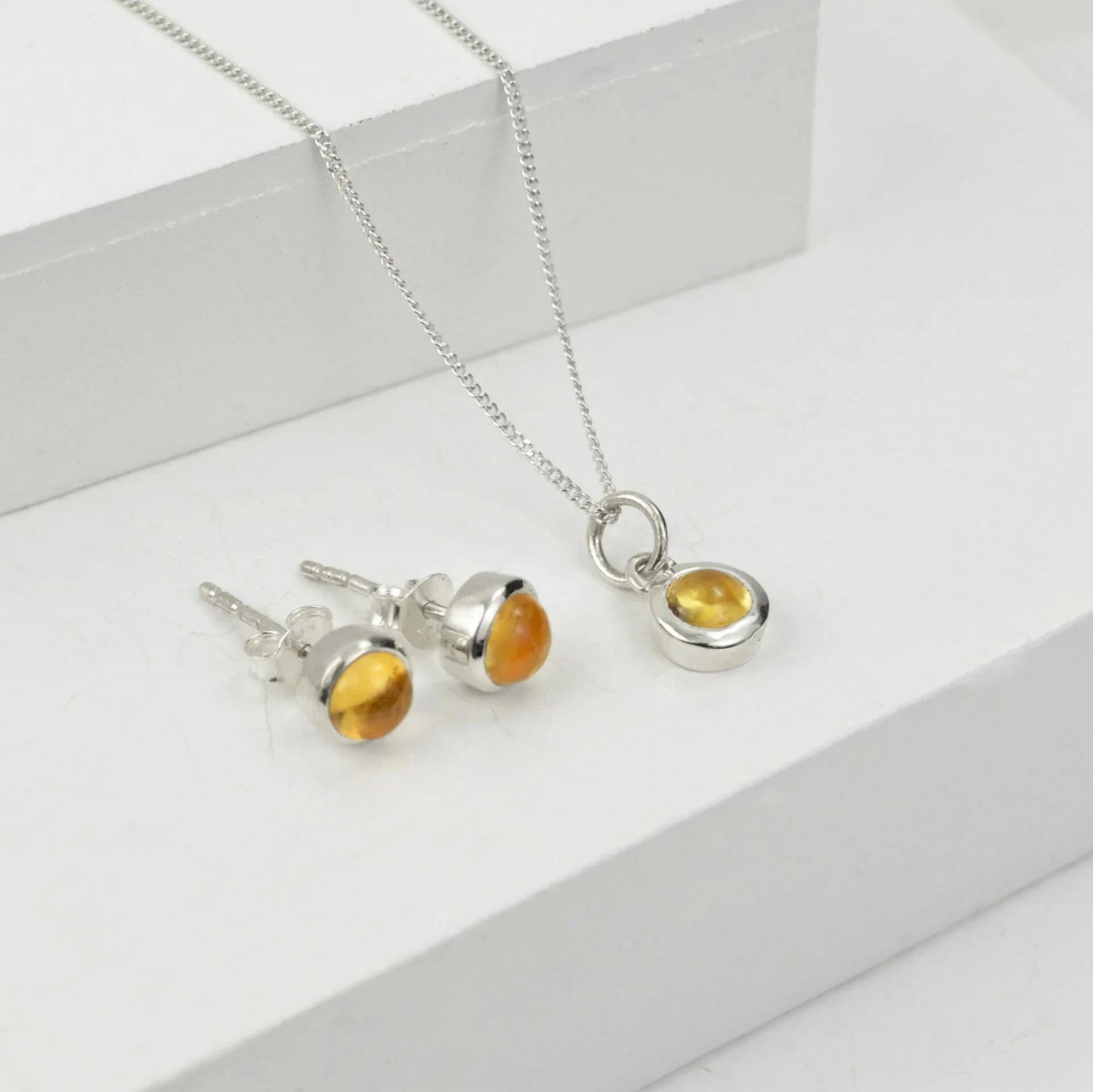 November Birthstone Jewellery Set - Citrine Studs & Charm Necklace