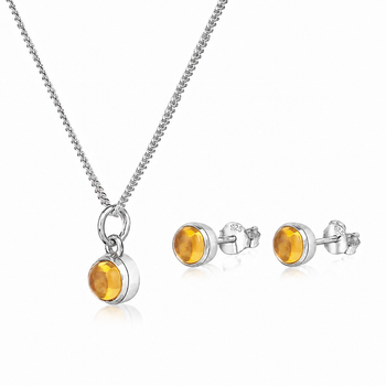 November Birthstone Jewellery Set - Citrine Studs & Charm Necklace
